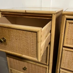 Pamono Mid-Century Modern Rattan Three-Drawer Bedside Tables, Set of 2