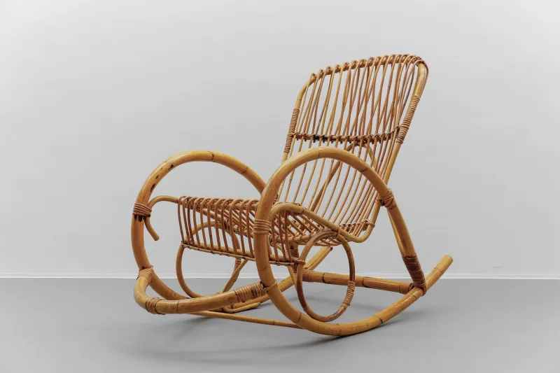 Hot Pamono Mid-Century Modern Rattan and Bamboo Rocking Chair, 1960s