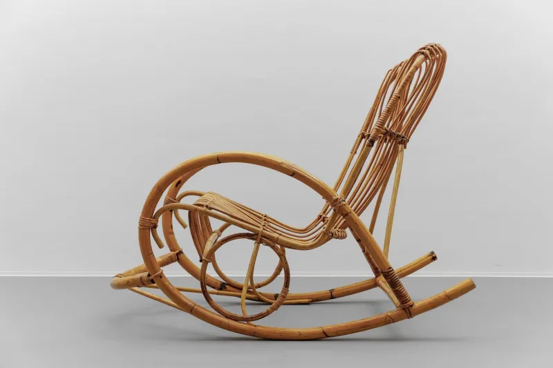 Hot Pamono Mid-Century Modern Rattan and Bamboo Rocking Chair, 1960s