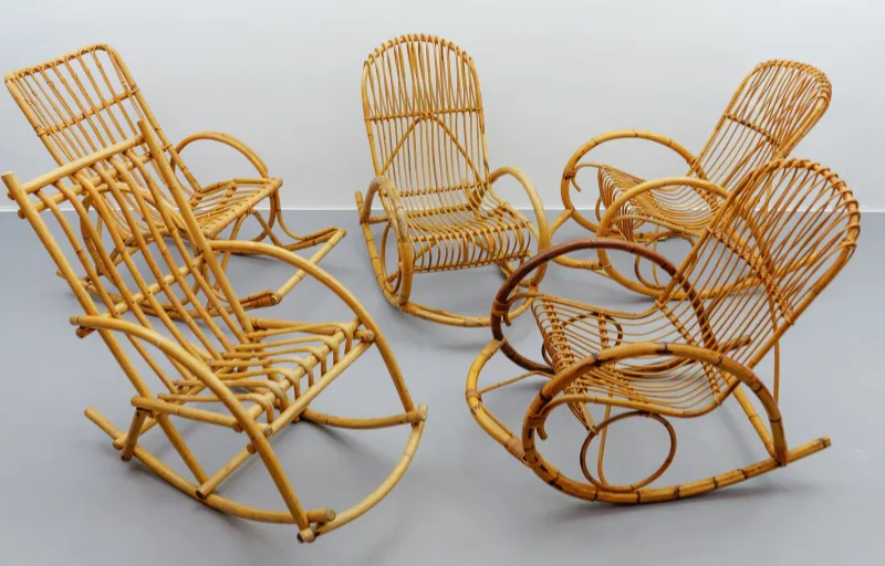 Hot Pamono Mid-Century Modern Rattan and Bamboo Rocking Chair, 1960s