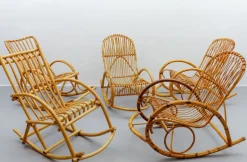 Hot Pamono Mid-Century Modern Rattan and Bamboo Rocking Chair, 1960s
