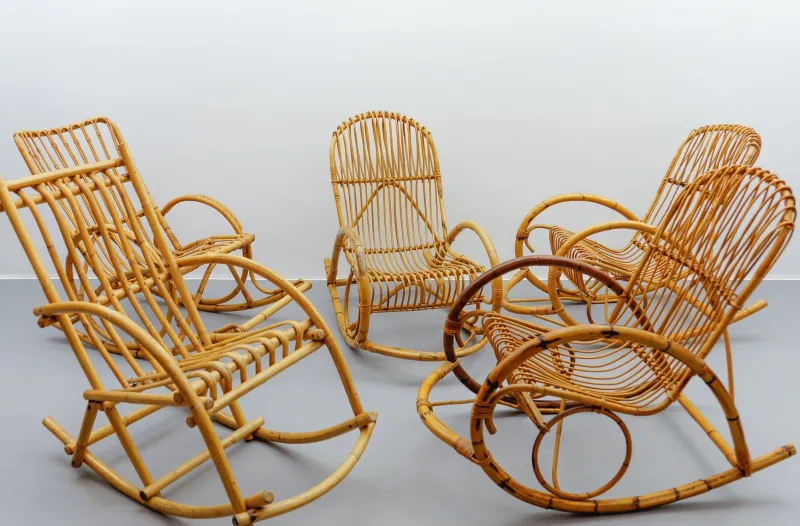 Hot Pamono Mid-Century Modern Rattan and Bamboo Rocking Chair, 1960s