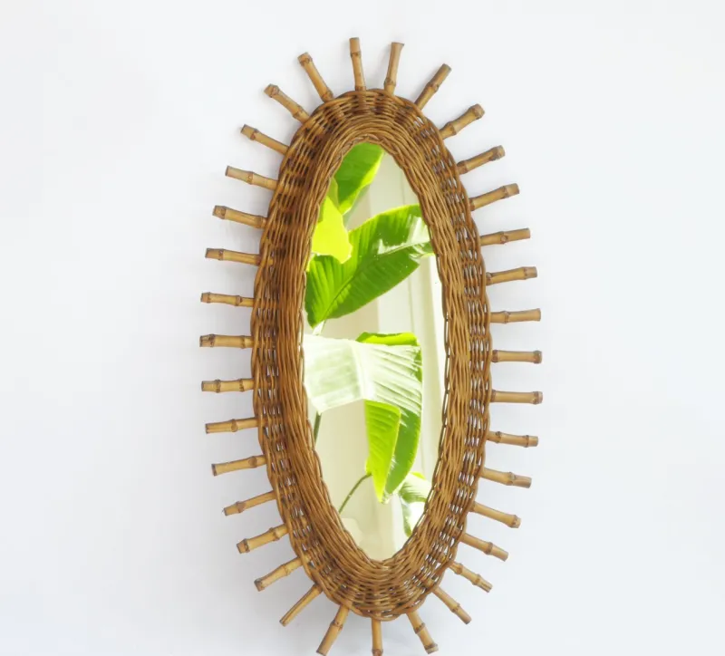 Hot Pamono Mid-Century Modern Rattan Oval Mirror, 1960s
