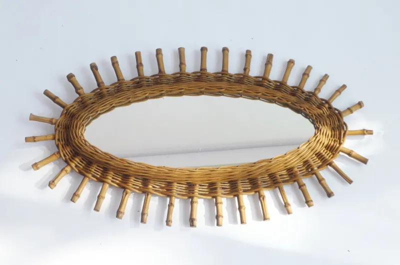 Hot Pamono Mid-Century Modern Rattan Oval Mirror, 1960s