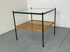 Pamono Mid-Century Modern Rattan and Glass Coffee Table by Dirk Van Sliedregt for Gebroeders Jonkers Noordwolde, 1950s> Coffee & Side Tables