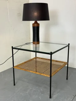 Pamono Mid-Century Modern Rattan and Glass Coffee Table by Dirk Van Sliedregt for Gebroeders Jonkers Noordwolde, 1950s><noscript><img width=