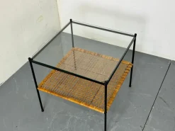Pamono Mid-Century Modern Rattan and Glass Coffee Table by Dirk Van Sliedregt for Gebroeders Jonkers Noordwolde, 1950s><noscript><img width=