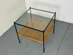 Pamono Mid-Century Modern Rattan and Glass Coffee Table by Dirk Van Sliedregt for Gebroeders Jonkers Noordwolde, 1950s><noscript><img width=