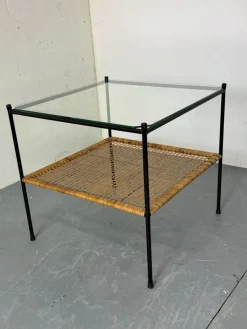 Pamono Mid-Century Modern Rattan and Glass Coffee Table by Dirk Van Sliedregt for Gebroeders Jonkers Noordwolde, 1950s><noscript><img width=