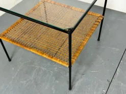 Pamono Mid-Century Modern Rattan and Glass Coffee Table by Dirk Van Sliedregt for Gebroeders Jonkers Noordwolde, 1950s><noscript><img width=