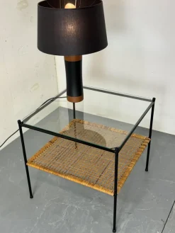 Pamono Mid-Century Modern Rattan and Glass Coffee Table by Dirk Van Sliedregt for Gebroeders Jonkers Noordwolde, 1950s><noscript><img width=