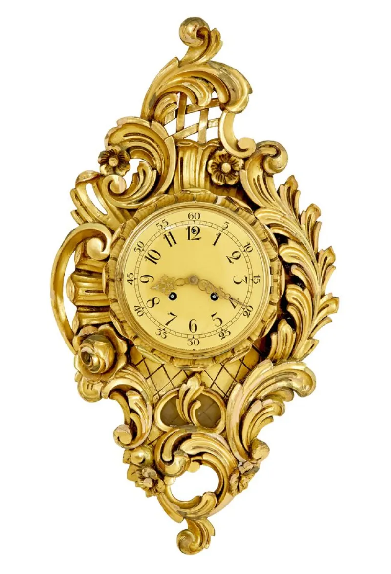 Pamono Mid-Century Modern Rococo Revival Carved Gilt Clock from Westerstrand, 1950s> Clocks
