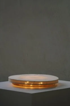 Pamono Mid-Century Modern Round Linen Flush Mount, 1950s><noscript><img width=