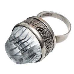 Pamono Mid-Century Modern Silver and Rock Crystal Ring by Bengt Hallberg, Sweden, 1969> Rings
