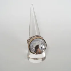 Pamono Mid-Century Modern Silver and Rock Crystal Ring by Bengt Hallberg, Sweden, 1969><noscript><img width=