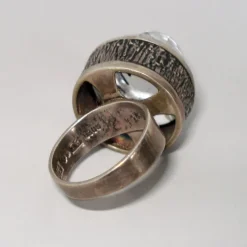 Pamono Mid-Century Modern Silver and Rock Crystal Ring by Bengt Hallberg, Sweden, 1969><noscript><img width=