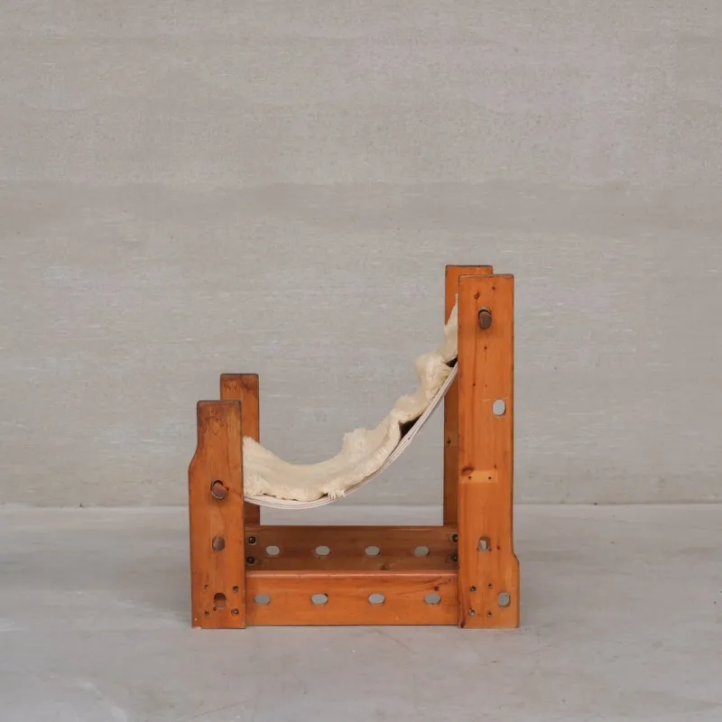 New Pamono Mid-Century Modern Spanish Wood and Canvas Sling Chair, 1970s