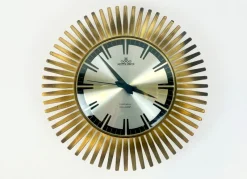Pamono Mid-Century Modern Sunburst Wall Clock in Brass from Meister Anker, 1960s> Clocks