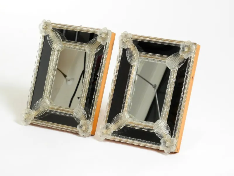 Pamono Mid-Century Modern Table Mirrors with Murano Glass Rosettes, 1950s, Set of 2> Mirrors