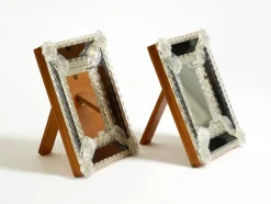 Pamono Mid-Century Modern Table Mirrors with Murano Glass Rosettes, 1950s, Set of 2><noscript><img width=