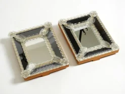 Pamono Mid-Century Modern Table Mirrors with Murano Glass Rosettes, 1950s, Set of 2><noscript><img width=