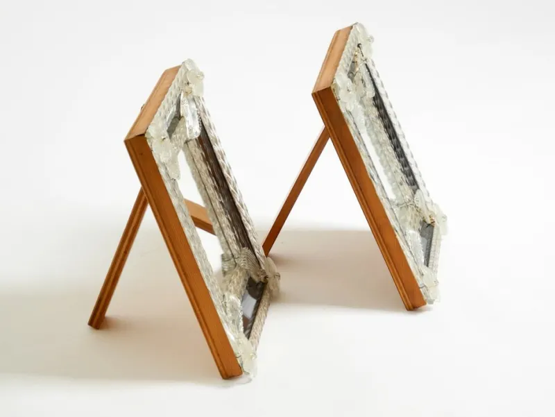Pamono Mid-Century Modern Table Mirrors with Murano Glass Rosettes, 1950s, Set of 2> Mirrors