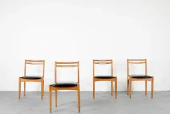 Pamono Mid-Century Modern Teak and Leatherette Dining Chairs, 1960s, Set of 4> Side Chairs & Dining Chairs