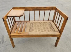 Pamono Mid-Century Modern Telephone Bench with Danish Paper Cord Seat, Former Yugoslavia, 1960s> Benches