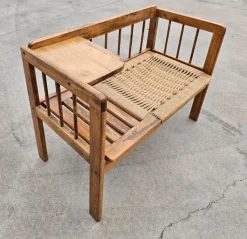 Pamono Mid-Century Modern Telephone Bench with Danish Paper Cord Seat, Former Yugoslavia, 1960s><noscript><img width=