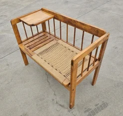 Pamono Mid-Century Modern Telephone Bench with Danish Paper Cord Seat, Former Yugoslavia, 1960s><noscript><img width=
