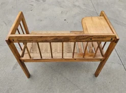 Pamono Mid-Century Modern Telephone Bench with Danish Paper Cord Seat, Former Yugoslavia, 1960s><noscript><img width=