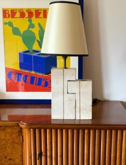 Pamono Mid-Century Modern Travertine Sculptural Table Lamp, Italy, 1960s><noscript><img width=