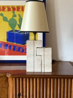 Pamono Mid-Century Modern Travertine Sculptural Table Lamp, Italy, 1960s><noscript><img width=
