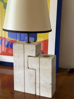Pamono Mid-Century Modern Travertine Sculptural Table Lamp, Italy, 1960s><noscript><img width=