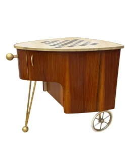 Pamono Mid-Century Modern Trolley in Teak Veneer and Brass, 1950s> Serving Bar Carts & Trolleys