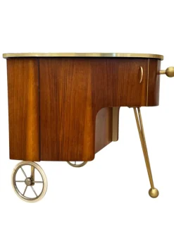 Pamono Mid-Century Modern Trolley in Teak Veneer and Brass, 1950s><noscript><img width=