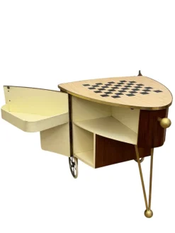 Pamono Mid-Century Modern Trolley in Teak Veneer and Brass, 1950s><noscript><img width=