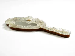 Pamono Mid-Century Modern Venetian Wall Mirror with Murano Glass Rosettes, 1950s><noscript><img width=