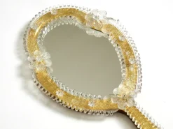 Pamono Mid-Century Modern Venetian Wall Mirror with Murano Glass Rosettes, 1950s><noscript><img width=