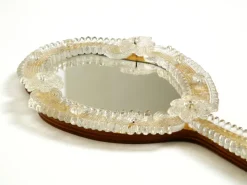 Pamono Mid-Century Modern Venetian Wall Mirror with Murano Glass Rosettes, 1950s><noscript><img width=