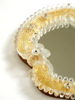 Online Pamono Mid-Century Modern Venetian Hand Mirror with Murano Glass Rosettes, 1950s