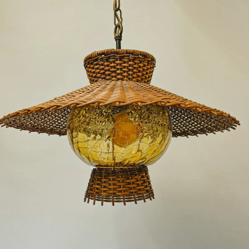 Pamono Mid-Century Modern Wicker Rattan Pendant Lamp, Germany, 1960s> Ceiling Lights