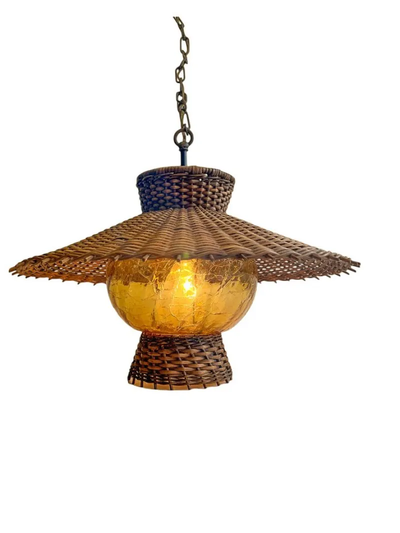 Pamono Mid-Century Modern Wicker Rattan Pendant Lamp, Germany, 1960s> Ceiling Lights