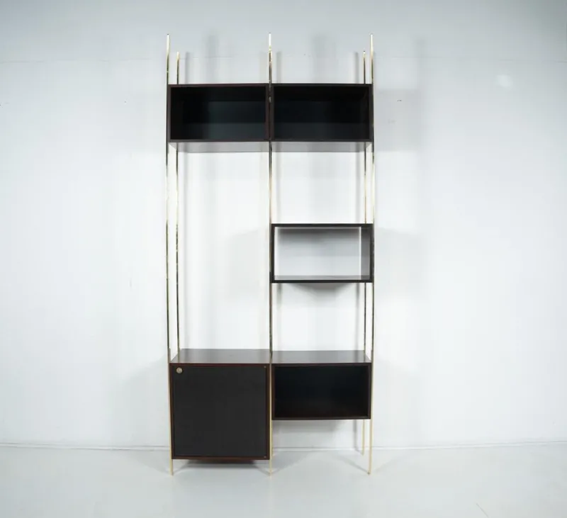 Hot Pamono Mid-Century Modern Wood and Brass Bookcase attributed to Jules Wabbes, 1960s