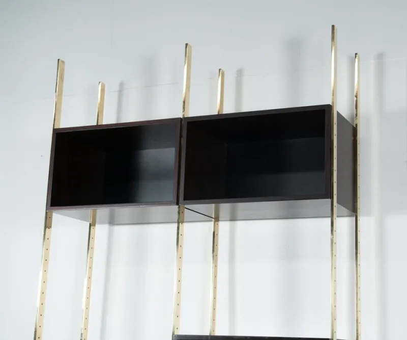 Hot Pamono Mid-Century Modern Wood and Brass Bookcase attributed to Jules Wabbes, 1960s