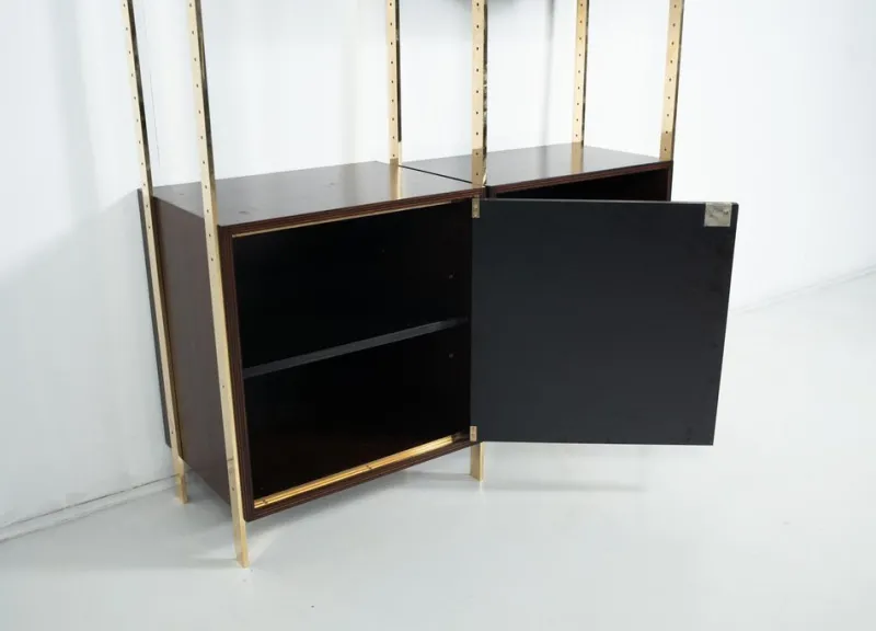 Hot Pamono Mid-Century Modern Wood and Brass Bookcase attributed to Jules Wabbes, 1960s