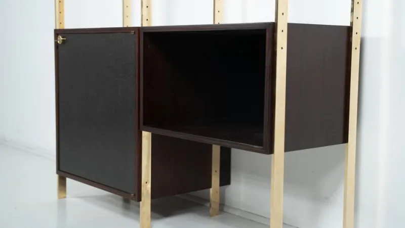 Hot Pamono Mid-Century Modern Wood and Brass Bookcase attributed to Jules Wabbes, 1960s