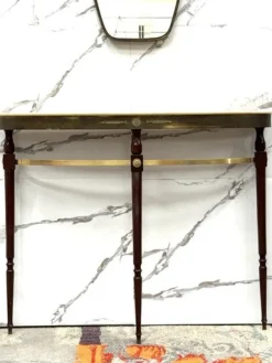Pamono Mid-Century Modernist Console Table with Mirror in Brass, 1950s, Set of 2