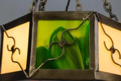 Pamono Mid-Century Octagonal Patinated Metal and Tiffany Glass Pendant Light, Germany><noscript><img width=