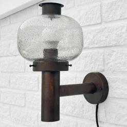 Pamono Mid-Century Outdoor Facade Lamp in Copper and Glass from Fagerhult, Sweden, 1970s> Garden Lighting
